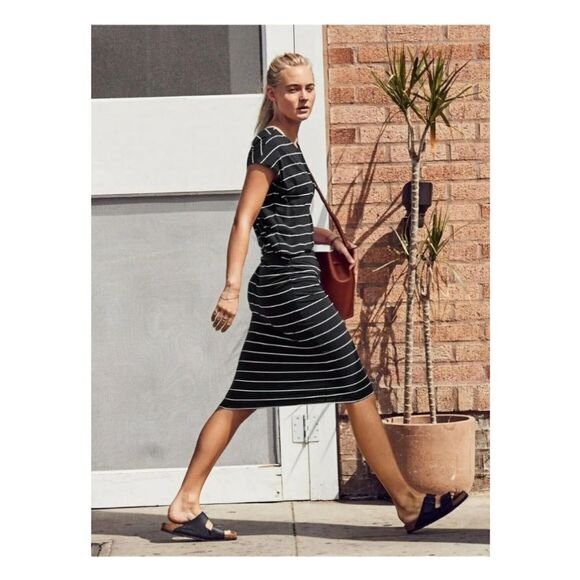 Athleta Black Y2K Striped Midi Dress | Chill Girl Off-Duty Fit NWT Pima Cotton S - Picture 4 of 10